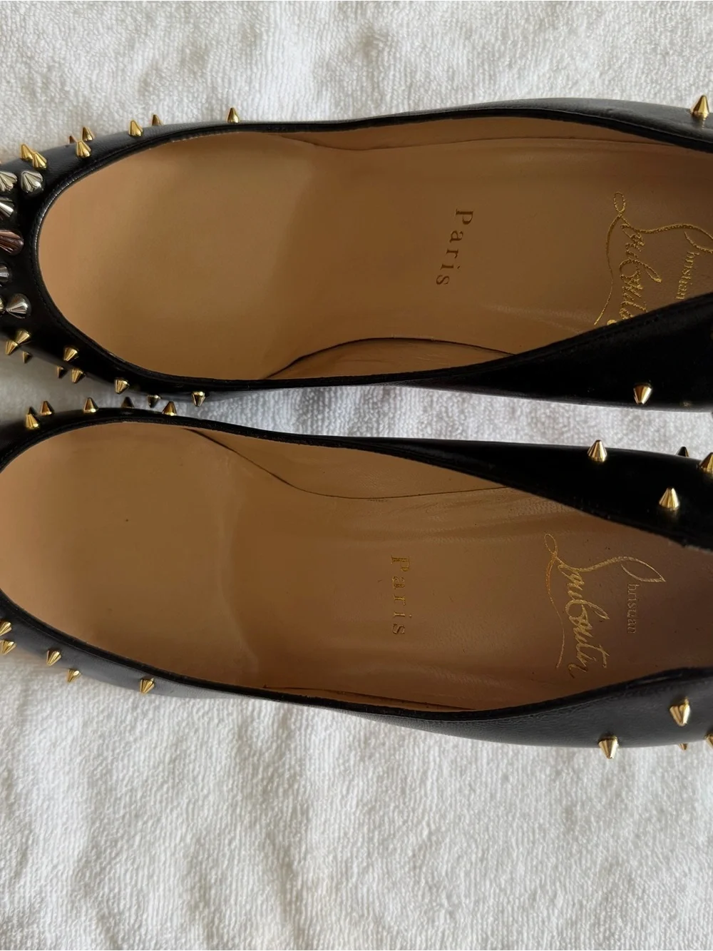 Christian Louboutin Black Pointed Spike-Embellished heels 3 inches - size 38.5